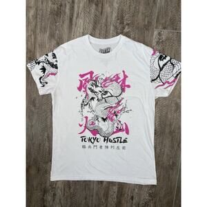 Fresh Laundry Dragon Graphic Tokyo Hustle Tee Streetwear White Mens Lg